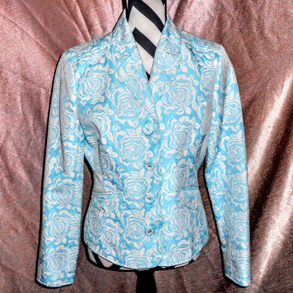 *SOLD* Liz Claiborne Blue Jacquard Rose Blazer